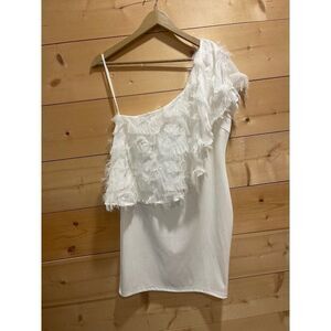 TCEC White One Shoulder Mini Dress Large Bodycon